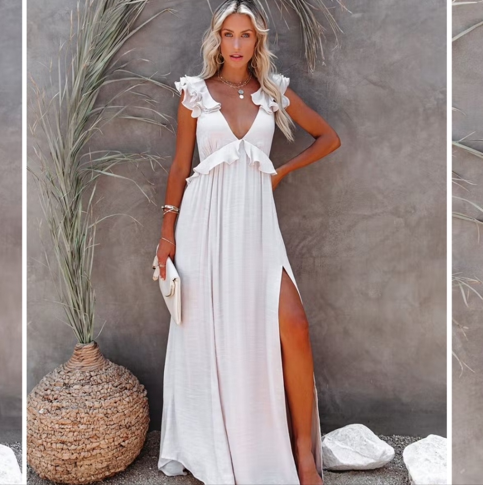 ARVILLA FLORAL RUFFLE MAXI DRESS - SAND by Vici Dolls size small NWT